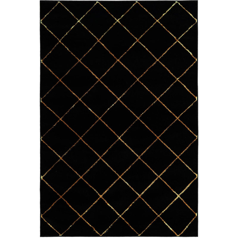 Étowah contemporain noir et doré, Rectangle 4 pi 1 po x 6 pi 1 po