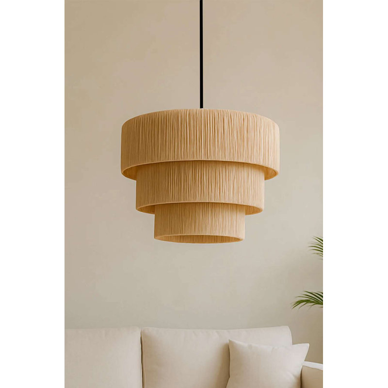 Elegant Adjustable Chandelier with Macrame Cap, Cream Color, 8.3 x 15.7 - 24.4 inches | Durable Plastic Body, Max 40W E27 Socket | Perfect for Living Room, Dining Room, and Entryway Decor, Stylish and Versatile Design