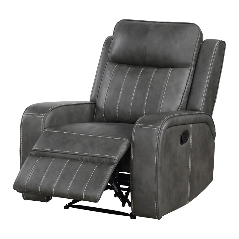 Fauteuil inclinable manuel Joser, similicuir gris, coutures rembourrées