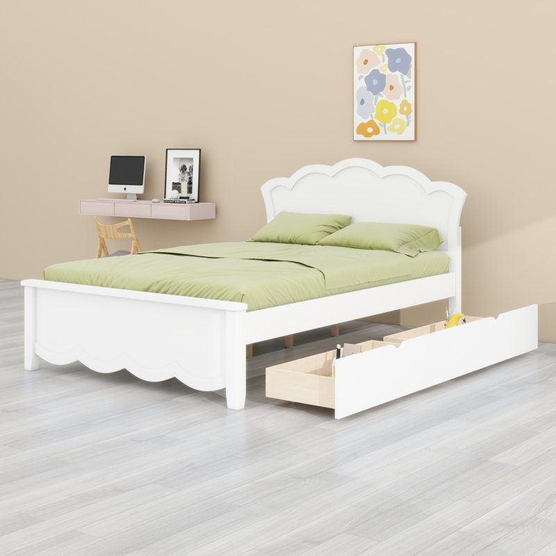 Lit plateforme en bois à 2 tiroirs avec tête de lit robuste, Double