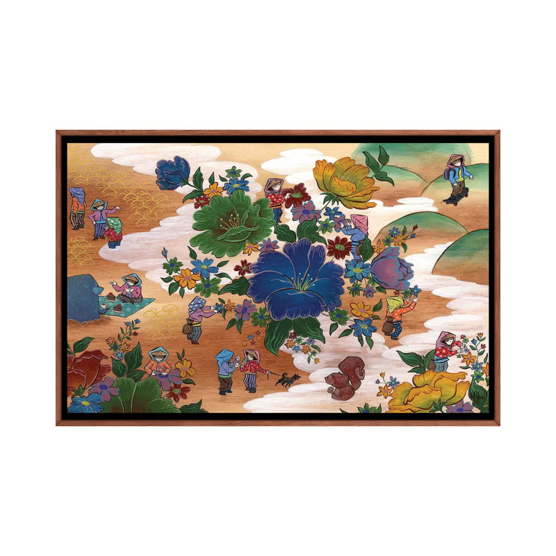 Peony - Coffee by Martin Hsu - Painting on Canvas, Classic Brown Wood Framed, 101.6 cm H x 66.04 cm W