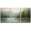 Paysage abstrait «Art de terre neutre vert terreux, images de décor de lac nature sereine, impression sur toile encadrée, 3 pièces»-119461149-94434562-94434561