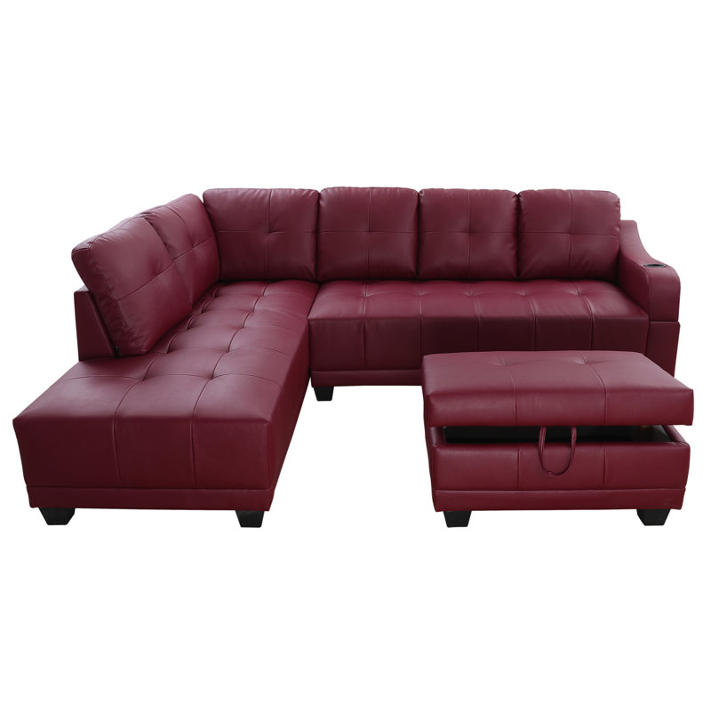 Sweetgrove Faux Leather L-Shaped Sectional, Left Hand Facing, Faux Leather Red