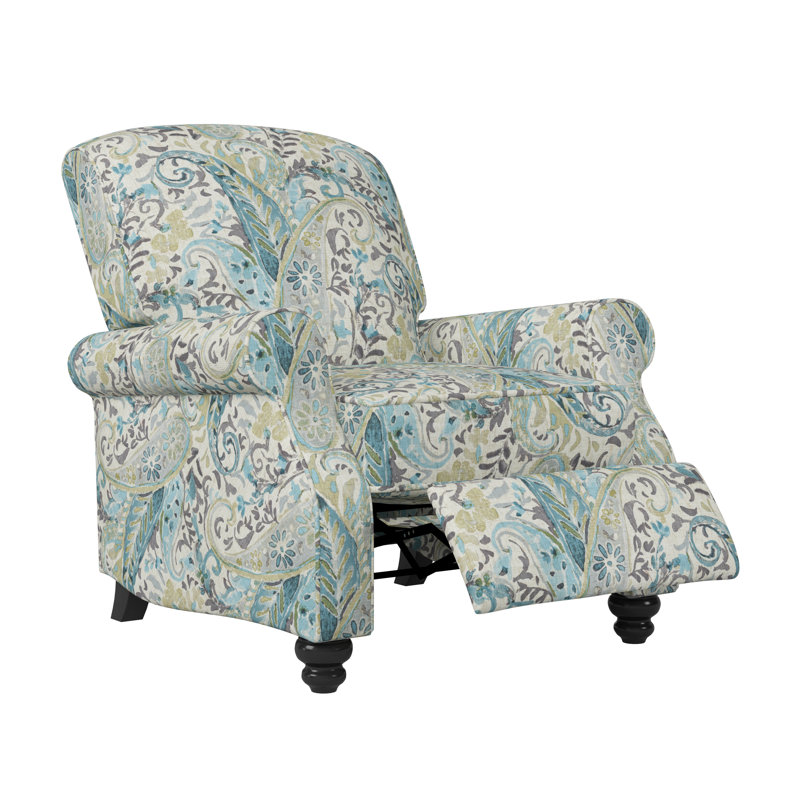Gwin Manual Standard Push Back Recliner, Sky Blue Multi Paisley Polyester