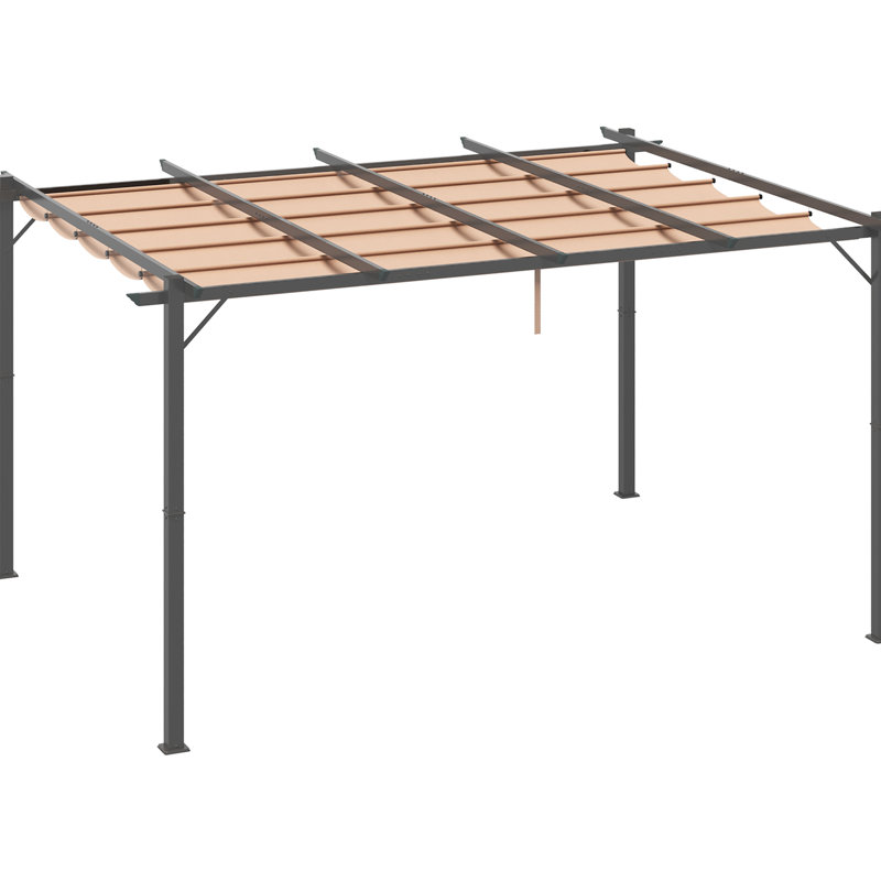 10' X 13' Patio Pergola With Adjustable Cover - Backyard Shelter For Porch, Outdoor Meeting, Garden Charcoal Gray Retractable Canopy Celebration, Garden, Grill Gazebo Shade Aluminum