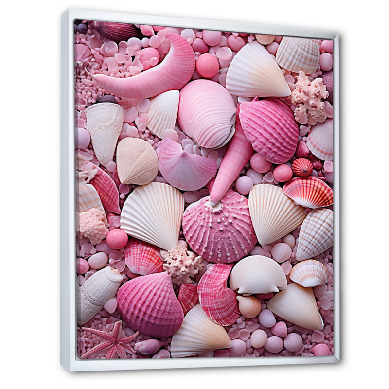 Coquillage rose sur la plage sur toile, H 40 po x l 30 po x P 1,5 po, Cadre flottant blanc