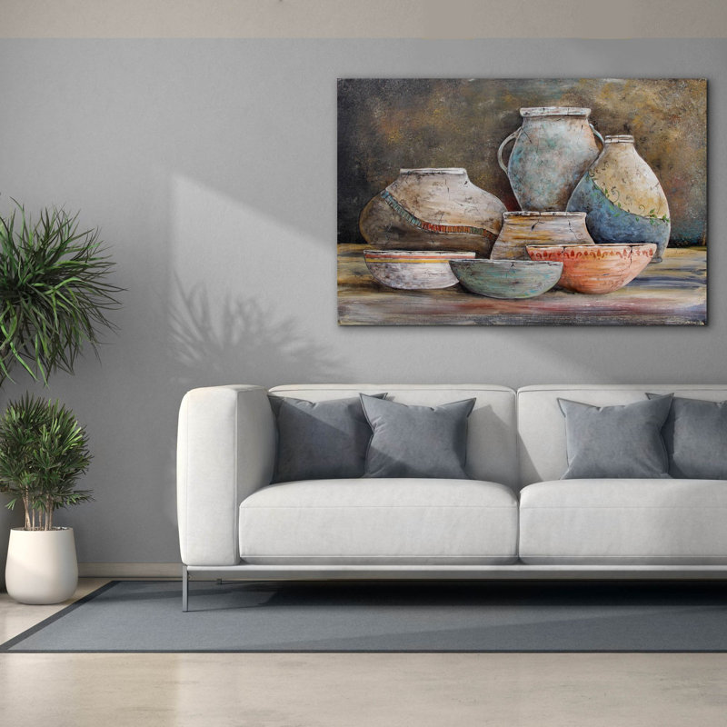  «Clay Pottery Still Life A» par Jean Plout, art mural sur toile, 60 po x 40 po, 60"x40"