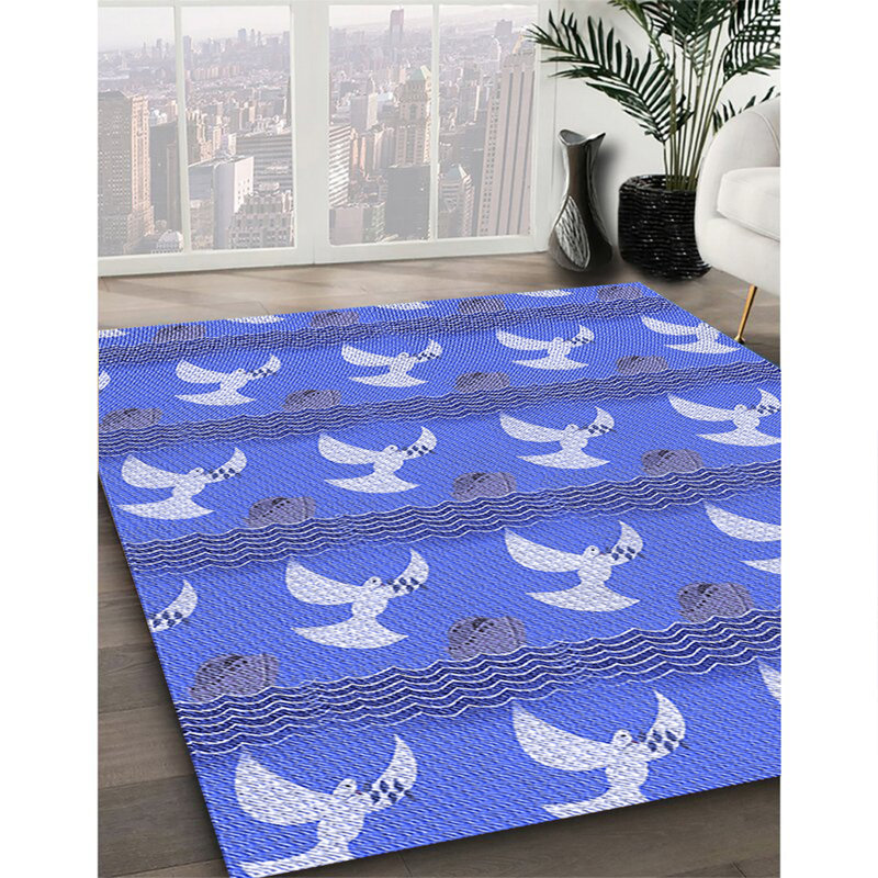Tapis 100% à motifs lavables à la machine 2989 WSH-PAT3086-BLU, Rectangle 2 pi x 3 pi