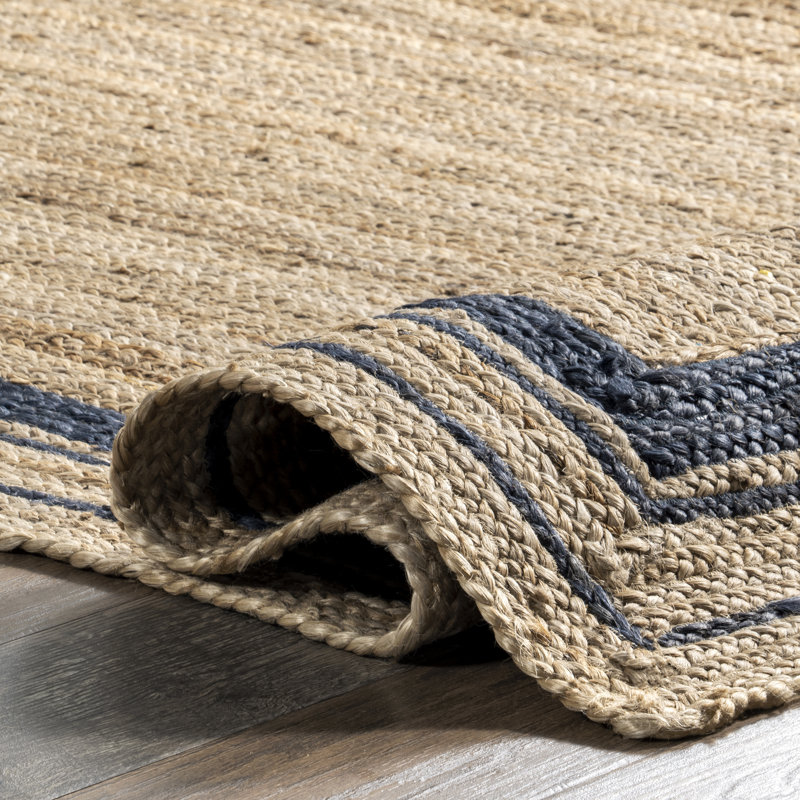 Tapis brun / bleu marine en jute tissé à la machine Speight, Rond 4 pi