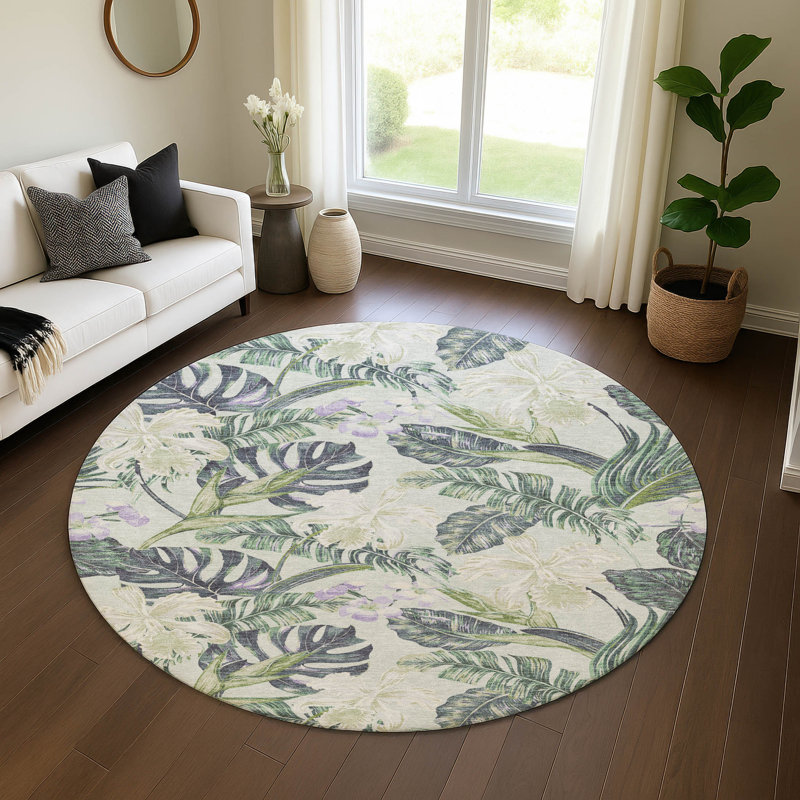 Premium Machine Washable Varroville AMF1708 Floral Rug, Round 8'