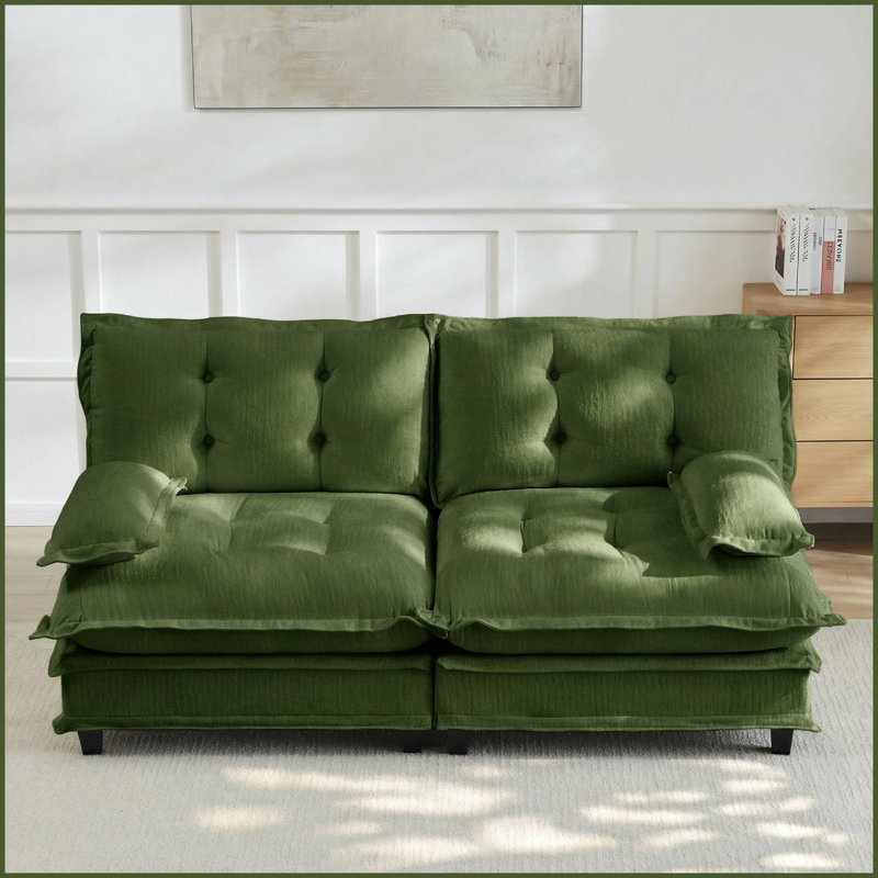Canapé rembourré moelleux en chenille Cloud, H 35,4 po x l 77 po x P 33,8 po, Vert