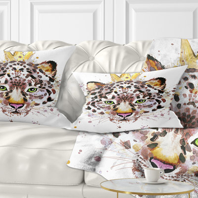 Tête de léopard avec couronne dorée - Coussin décoratif à imprimé animal