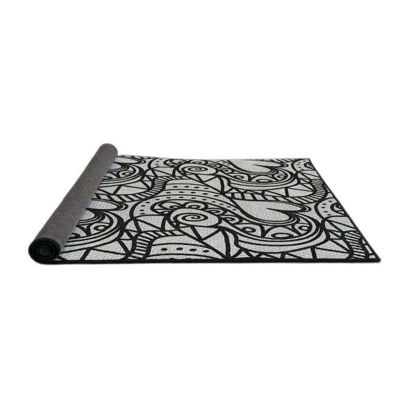 Tapis noir/blanc à motifs, Rond 4 pi