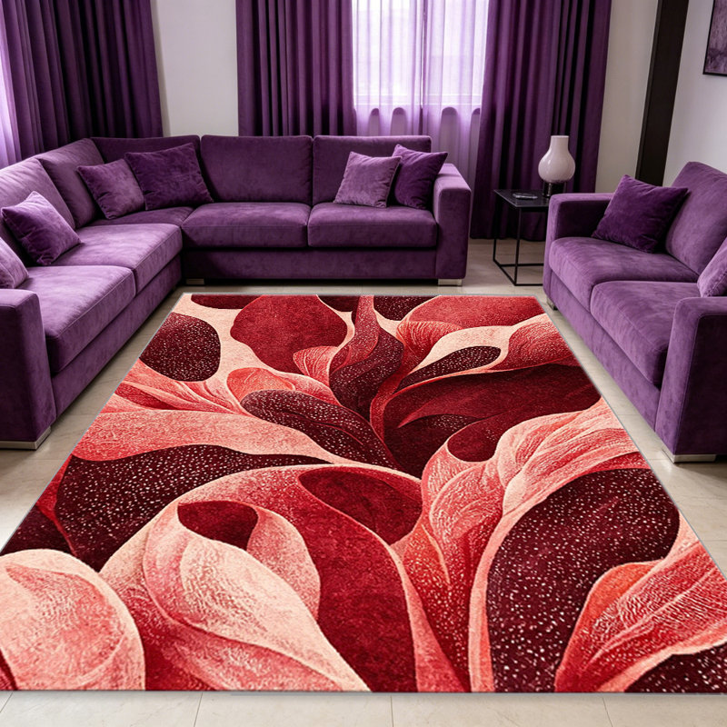 Red and Blush Abstract Floral carpet-easy to clean, machine-washable, soft and comfortable; suitable for door mats, kitchens, living rooms, bedrooms, corridors, and laundry areas. Easy to clean, durable carpet for home decoration.