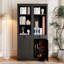 Bibliothèque de 71 po de hauteur avec tiroirs et portes, tablettes réglables, armoire de rangement étroite en bois, noir