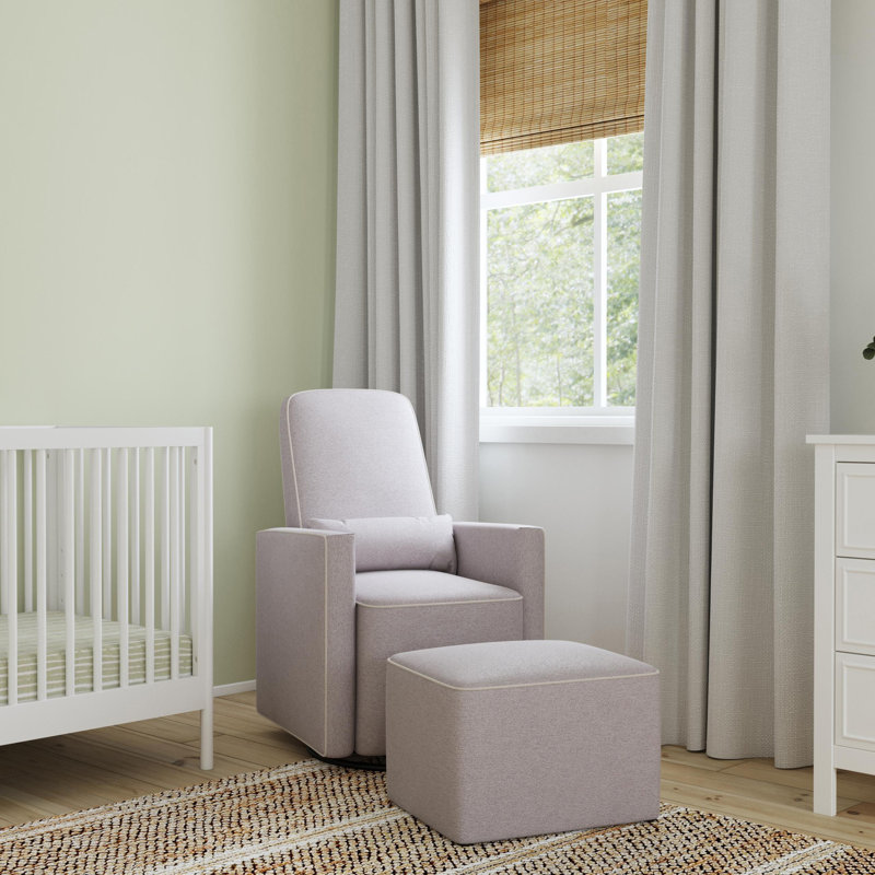 Gray Polyester Swivel Glider with Ottoman and Lumbar Pillow