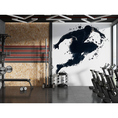 Murale dynamique d'athlète, papier peint de gymnastique, autocollant mural silhouette de remise en forme noire, décor de gymnastique à la maison, art de salle d'entraînement 627MV