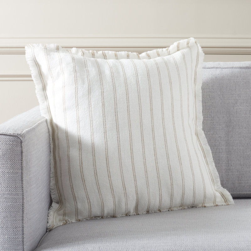 Bertie/Bert Fringed Linen Throw Pillow in Ivory/Natural