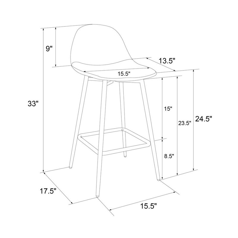 Henrine Upholstered Counter Stool with Metal Frame, Black
