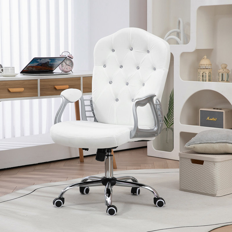 Chaise de bureau à domicile, velours blanc, roulettes pivotantes, hauteur et inclinaison réglables, dossier pour bureau d'ordinateur en velours avec support, de