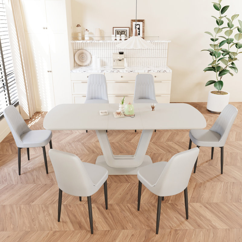 Ensemble de table de salle à manger extensible 62,99 à 78,74 po pour 2 à 8 personnes, Gris