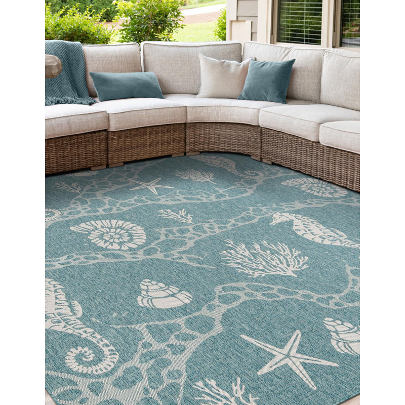 Tapis contemporain Aycan de couleur turquoise, Rectangle 4 pi 1 po x 6 pi 1 po