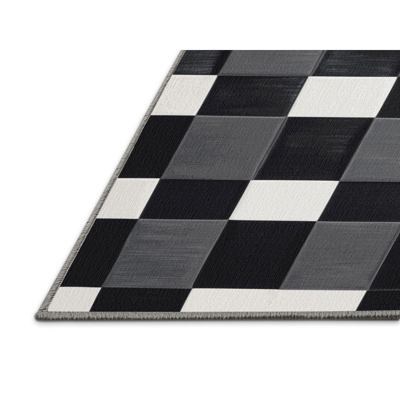 Machine Washable Checkered Gray Area Rug, Square 5'