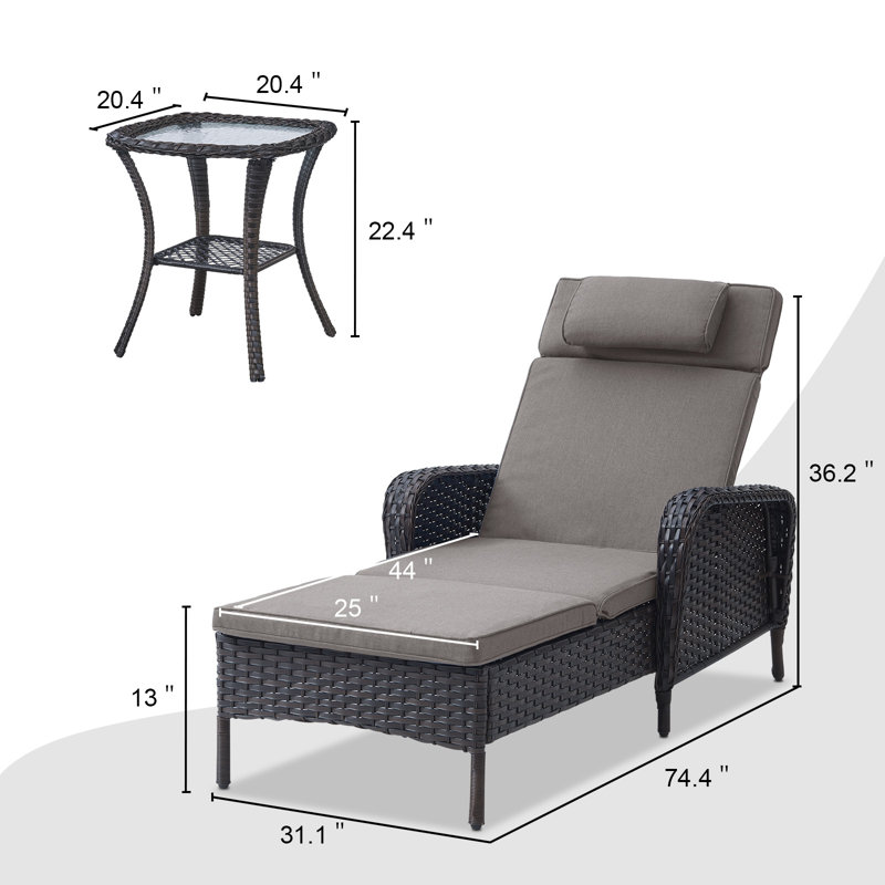 Chaise longue d'extérieur inclinable avec coussins Dahlyla, Gris, Brun