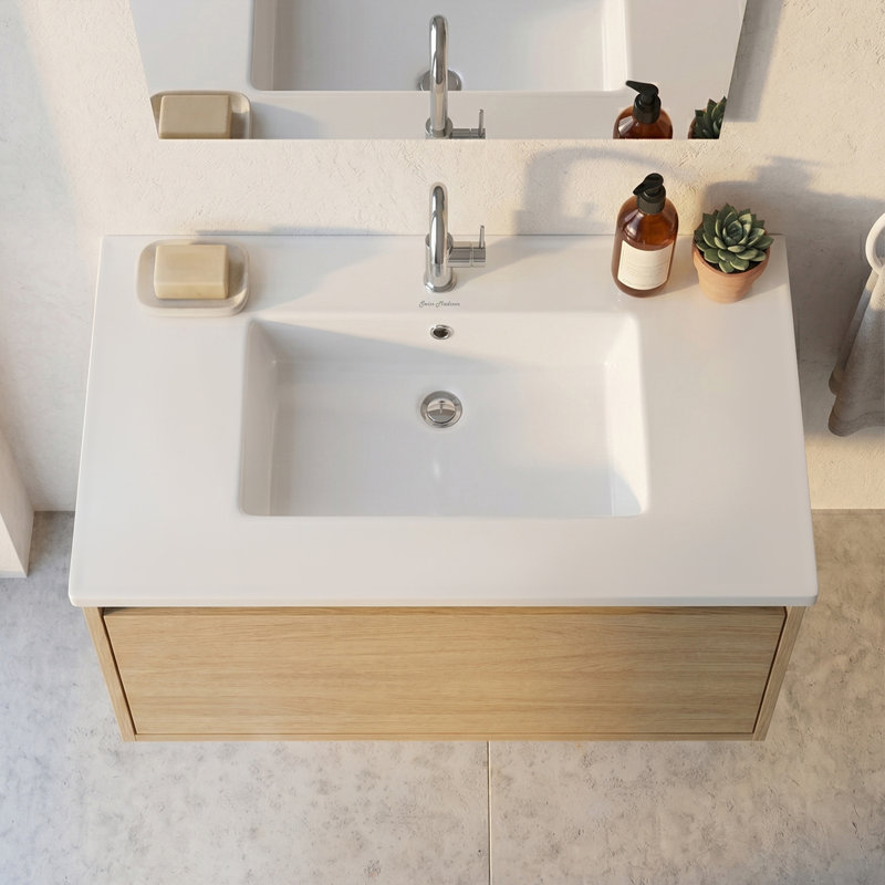 Lavabo de meuble-lavabo supérieur avec trou pour robinet de 31 po Voltaire, Simple