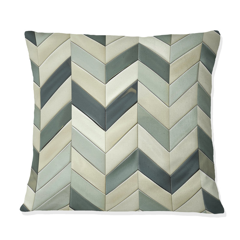 Imprimé à chevrons beige et vert - Coussin décoratif moderne, H 16 po x l 16 po