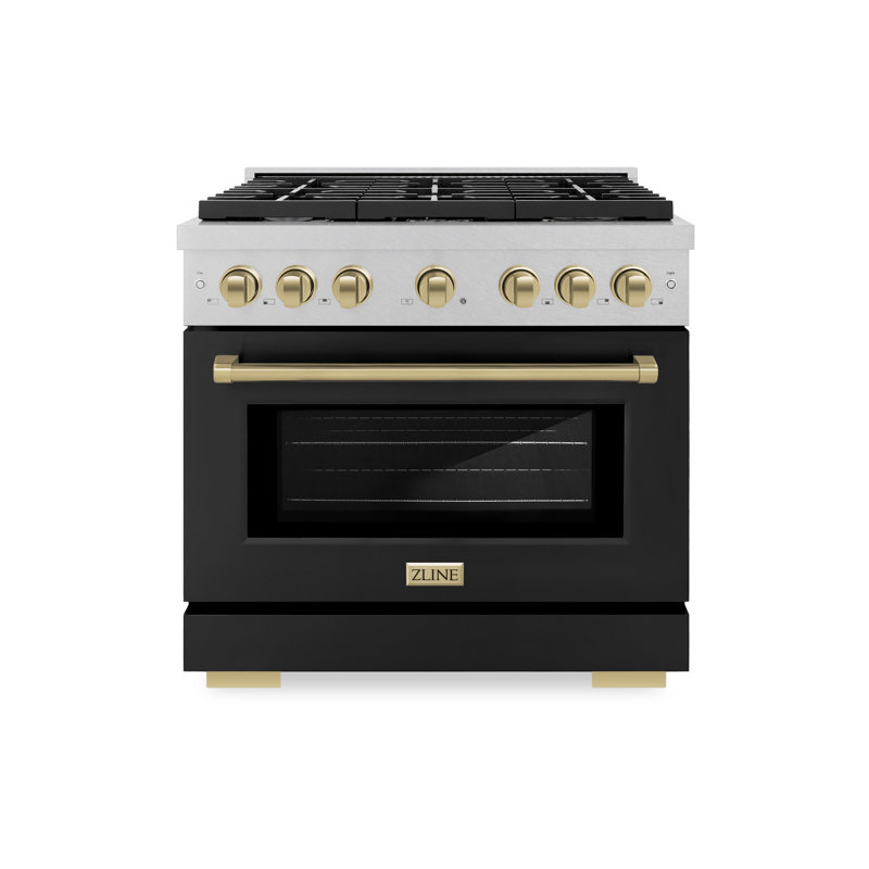 ZLINE Autograph DuraSnow® 36 in. Gas Range w/ Black Matte Door and Gold Accents, Champagne Bronze