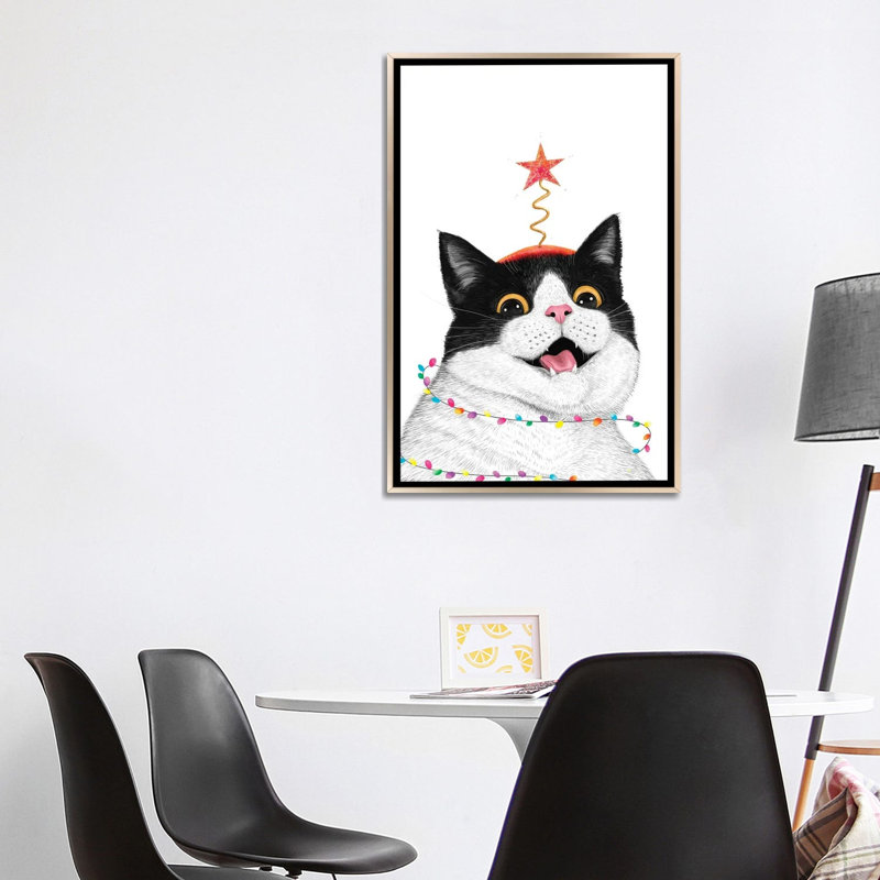 Chat de Noël - reproduction d'art murale - toile encadrée, H 40 po x l 26 po, Reproduction encadrée sans passe-partout