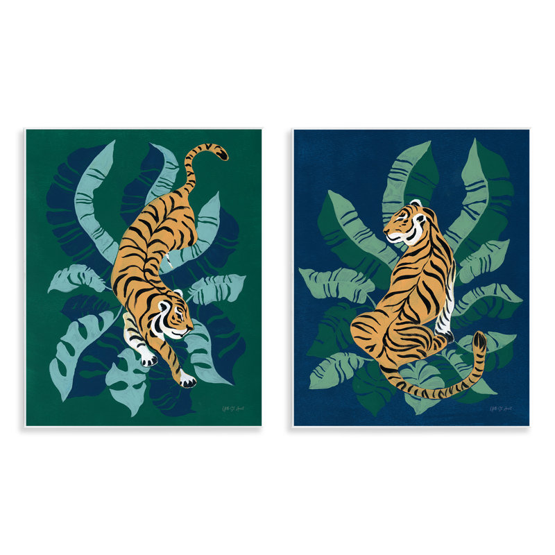 «Prowling Tiger Sitting Tiger Jungle», ensemble de 2 plaques murales par yvette St. Amant