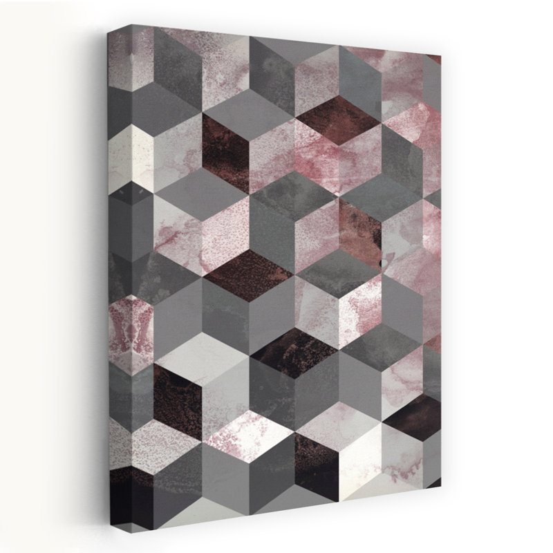 Cubes rose, art abstrait contemporain, H 24 po x l 16 po