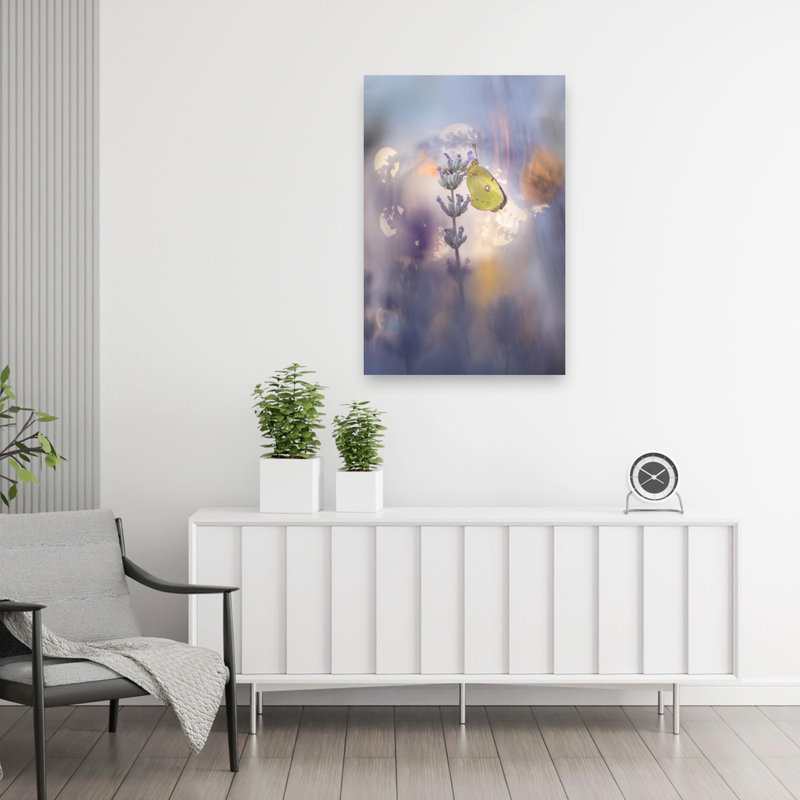 Yellow Butterfly Lavender Dream Delicate Dreamy Ethereal Butterfly Lavender Violet Flower Nature Wall Art Print 1 Piece Wrapped Canvas Wall Art