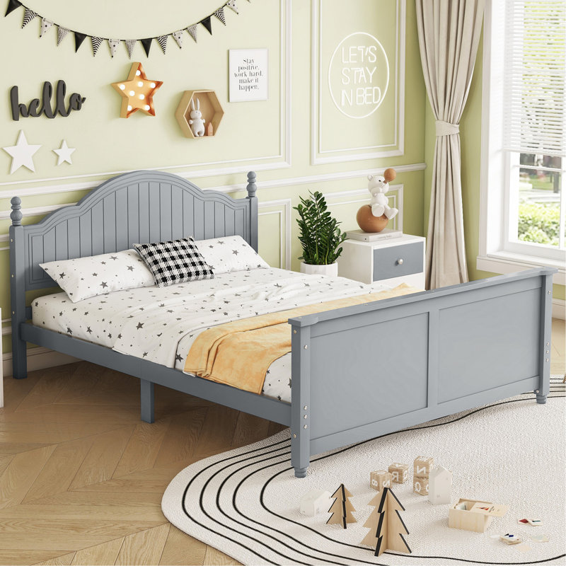 Lit plateforme double pour enfants, lit double avec tête et pied de lit, gris, Lit double, Gris