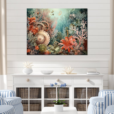 Coral Pirate Wheel Memory - plage et océan, art mural sur toile