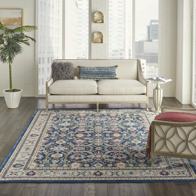 Tapis bleu marine traditionnel Raymond, Rectangle 7 pi 10 po x 9 pi 10 po
