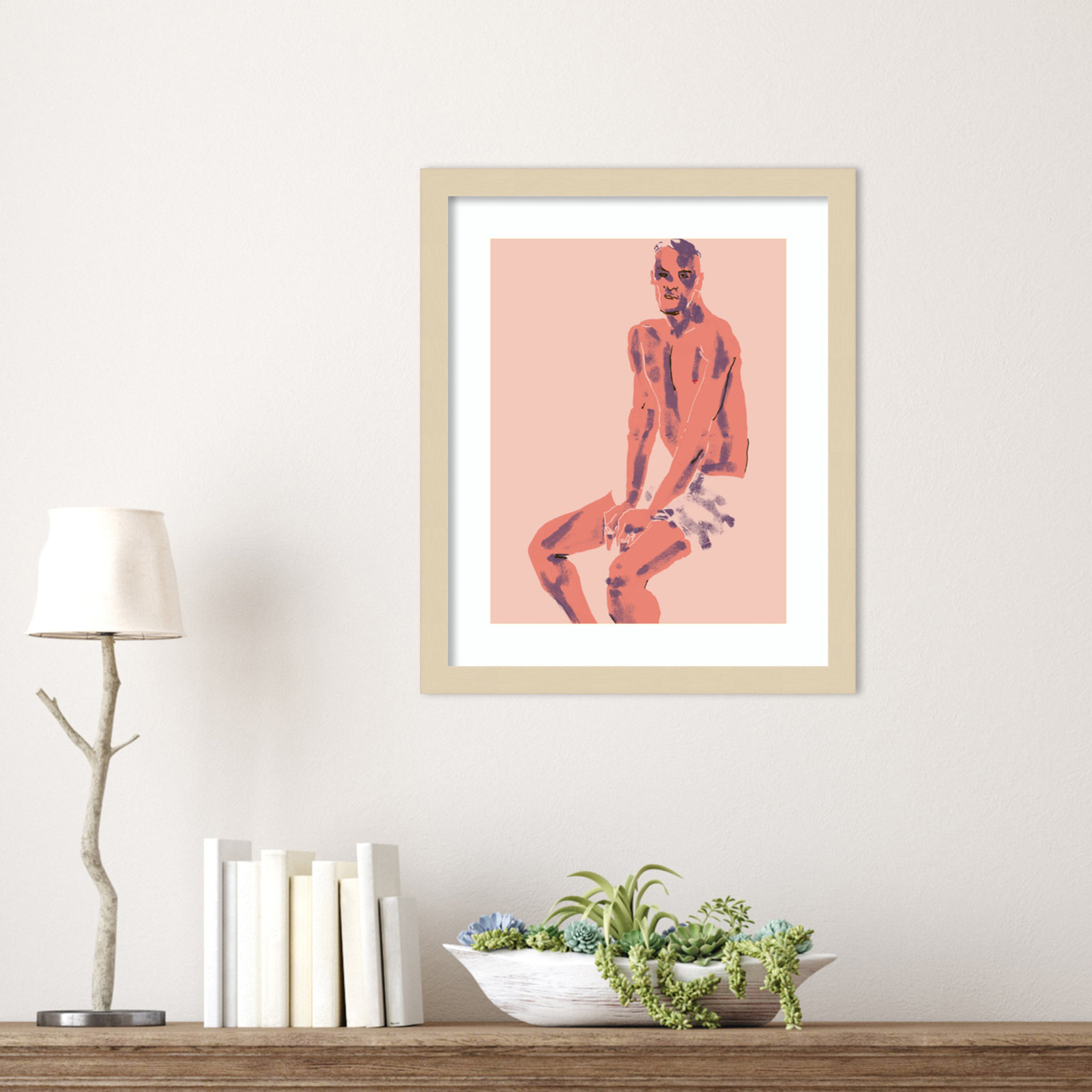 Olender "A Man Posing" Print, 17" H x 14" W, Brown