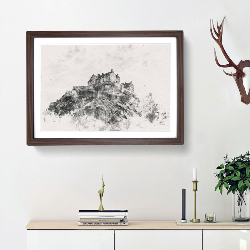 Edinburgh Castle In Scotland - Framed Print, 36cm H x 48cm W x 2cm D, Walnut Framed