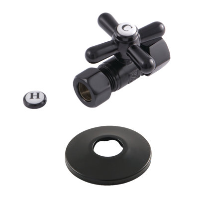 Kingston Brass 5/8-Inch OD Comp x 1/2-Inch OD Comp Quarter-Turn Straight Stop Valve with Flange