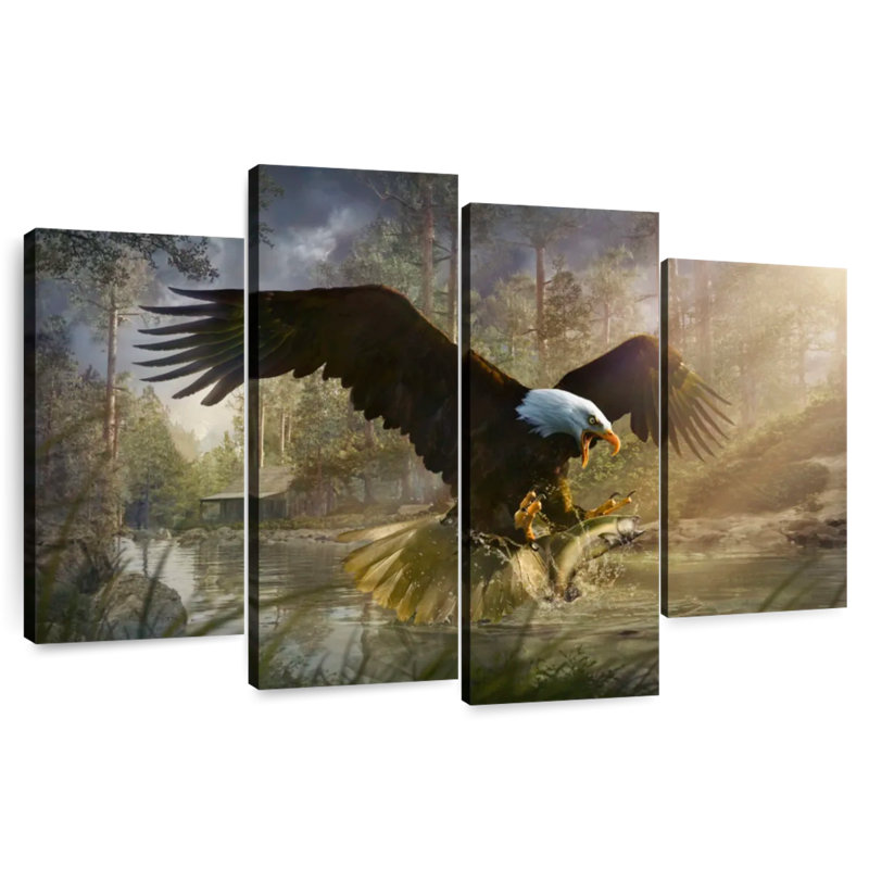 Brampt Bald Eagle Catching Fish, 42" H x 68" W