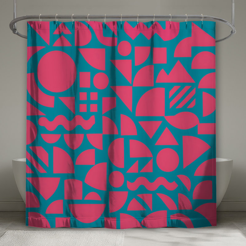 Rideaux de douche rose sarcelle à formes géométriques très longs, 70in W x 84in H