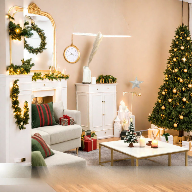 Arbre de Noël enneigé neige, acier PVC, décor moderne peu encombrant