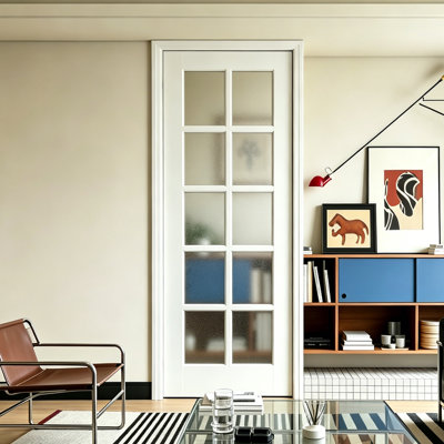 Interior Door Slab With Matching Adjustable Frame White MDF10 Lite Frosted Glass Interior French Door 