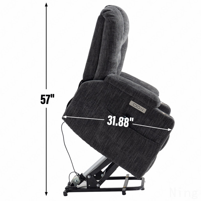 Grand fauteuil inclinable massant Power Lift - chauffant, USB / Type-C, deux porte-gobelets en acier, rembourré, Gris
