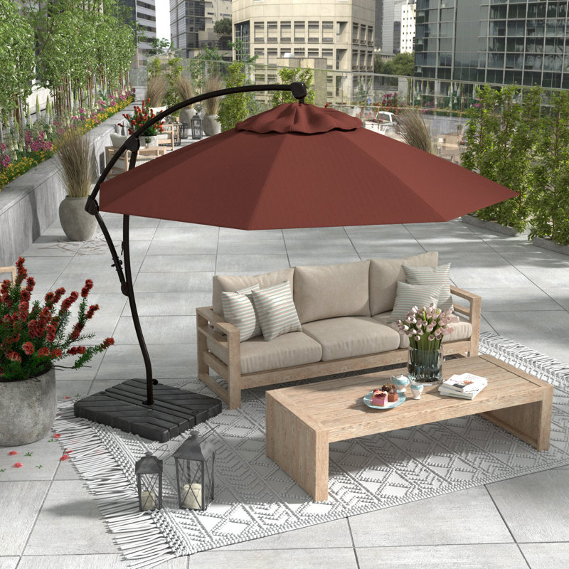 108 " W Octagonal Collapsible Cantilever Umbrella with Crank Lift, Terrace Adobe Performance