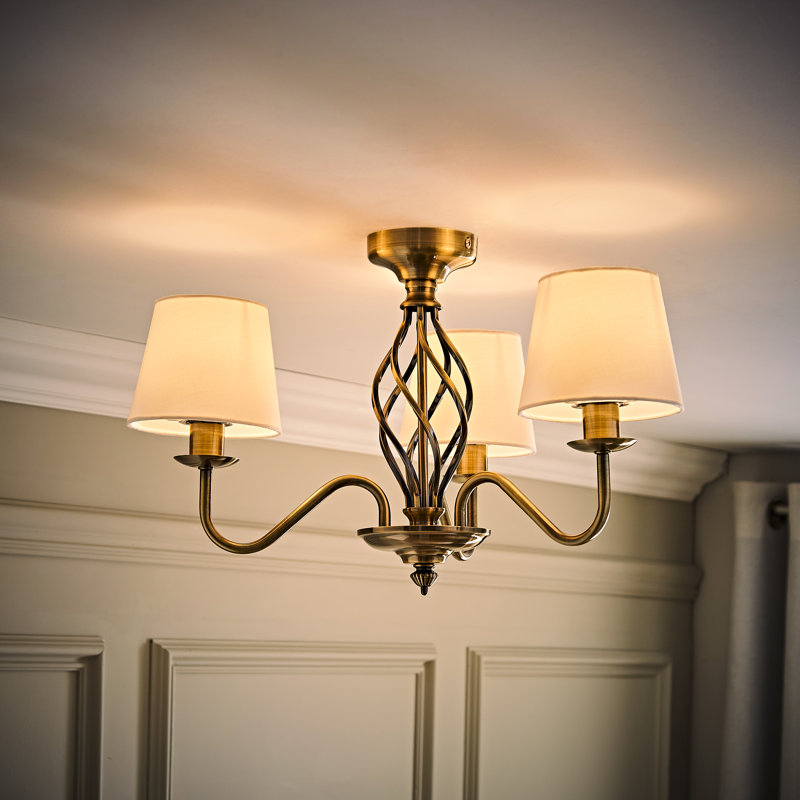 Prudenville LED Semi Flush Mount, Antique Brass, 40cm x 17.5cm x 33cm