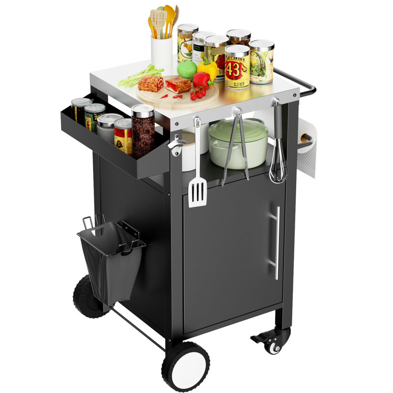Chariot de barbecue roulant avec roulettes verrouillables - gril sécuritaire et mobile, compartiment de rangement pour barbecue noir