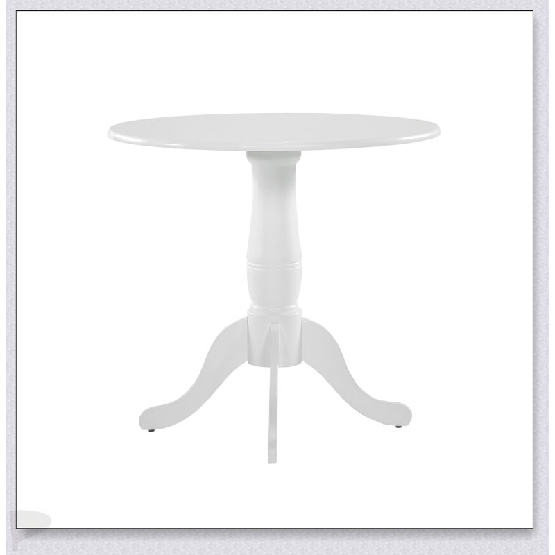 Table ronde à finition blanche avec base en piédestal en bois, parfaite pour les repas de style campagnard décontracté et les petits espaces
